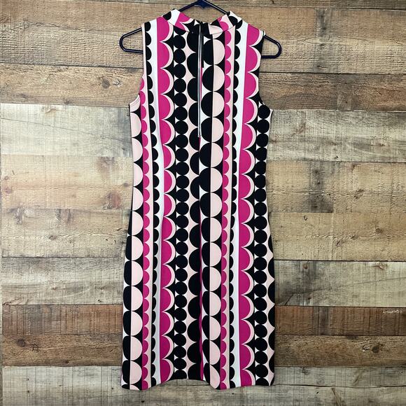 Vince Camuto Mod Retro Dots Sleeveless Sheath Dress Black Pink Size Small - Picture 5 of 9